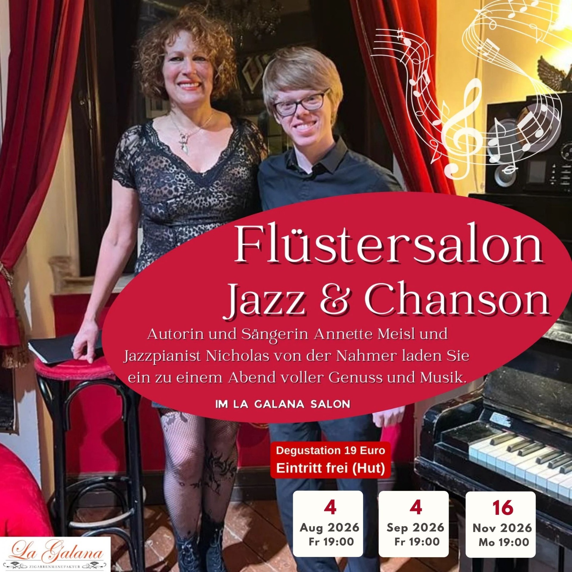 Flüstersalon - Jazz - Livemusik mit Annette Meisl und Nicholas von der Nahmer