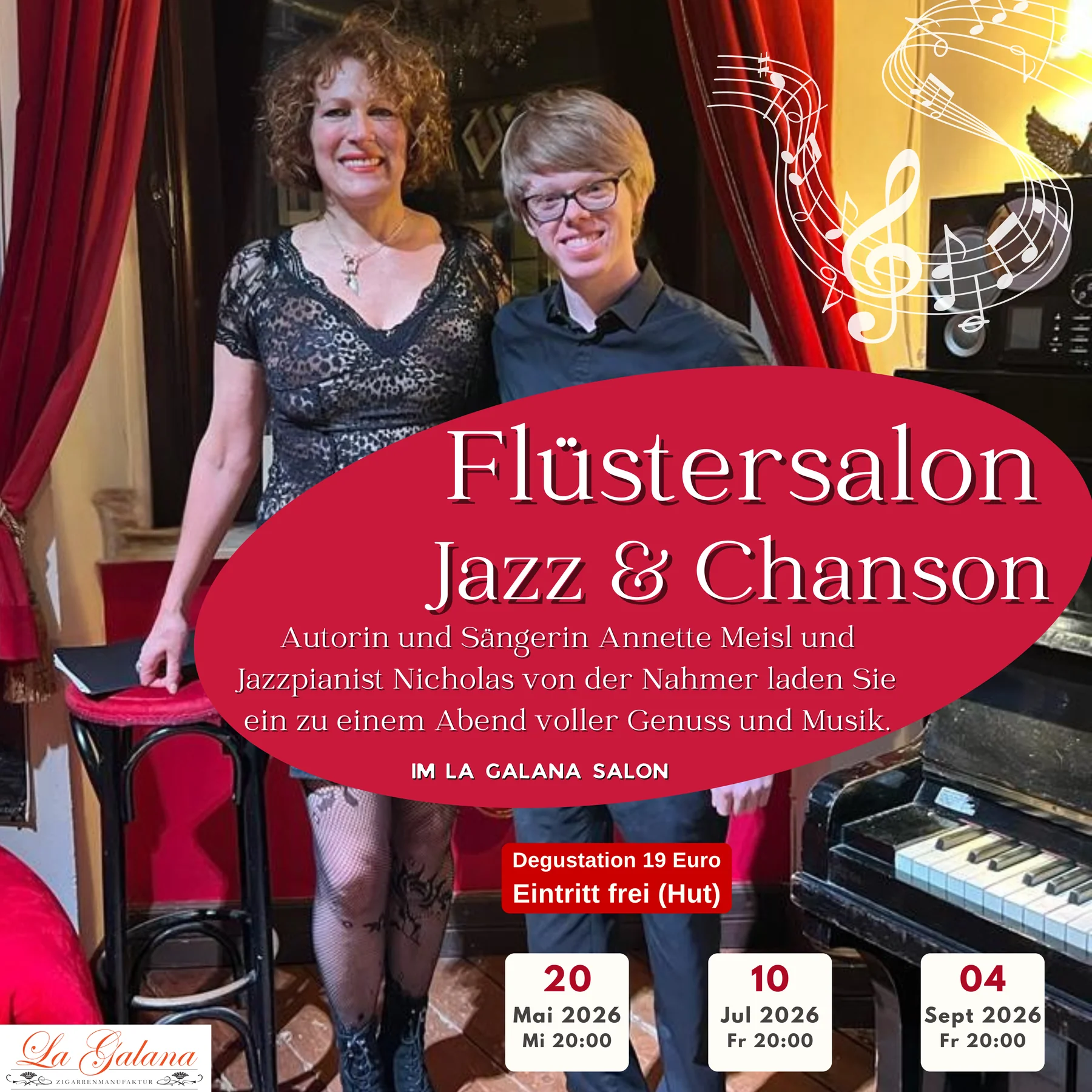 Flüstersalon - Jazz - Livemusik mit Annette Meisl und Nicholas von der Nahmer