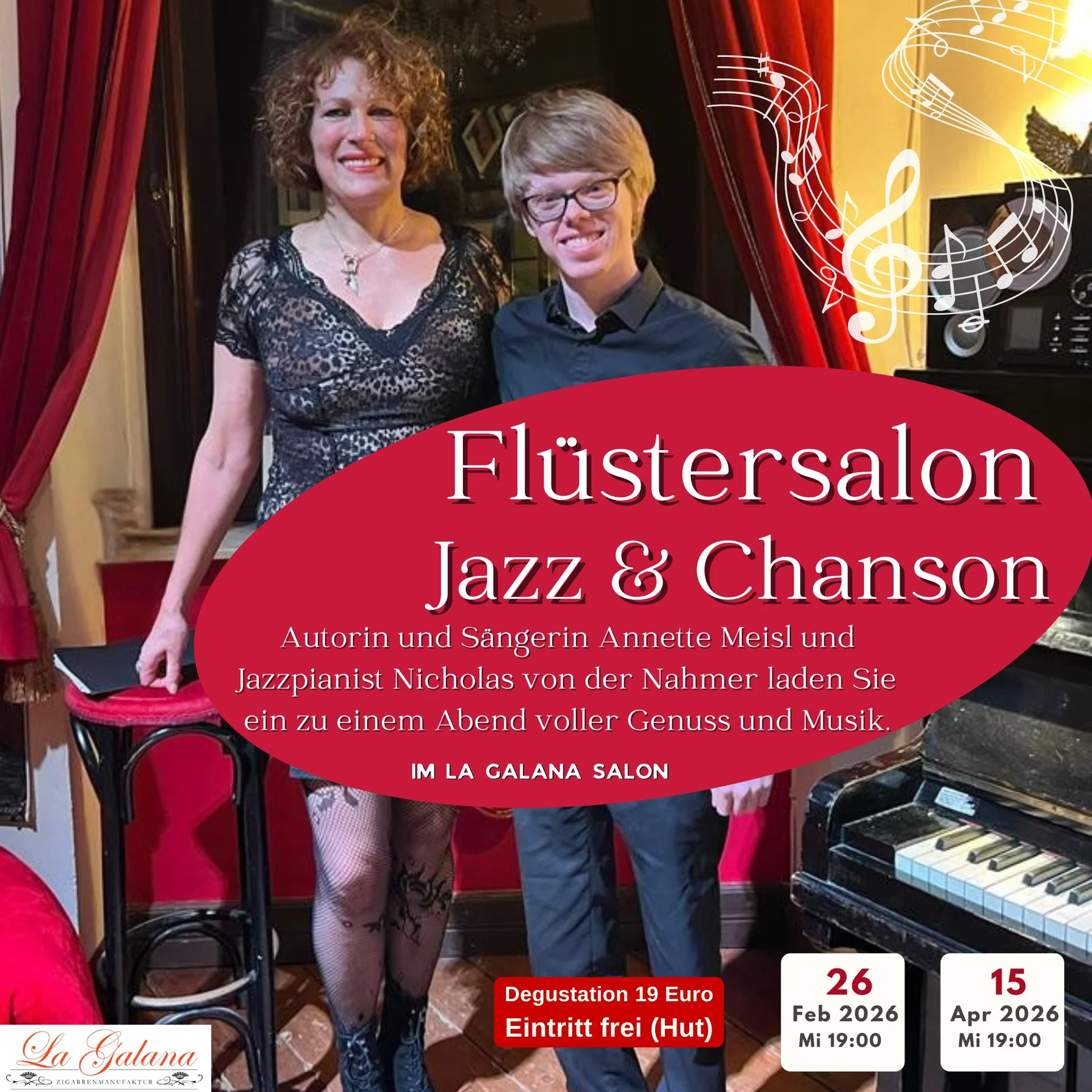 Flüstersalon - Jazz - Livemusik mit Annette Meisl und Nicholas von der Nahmer